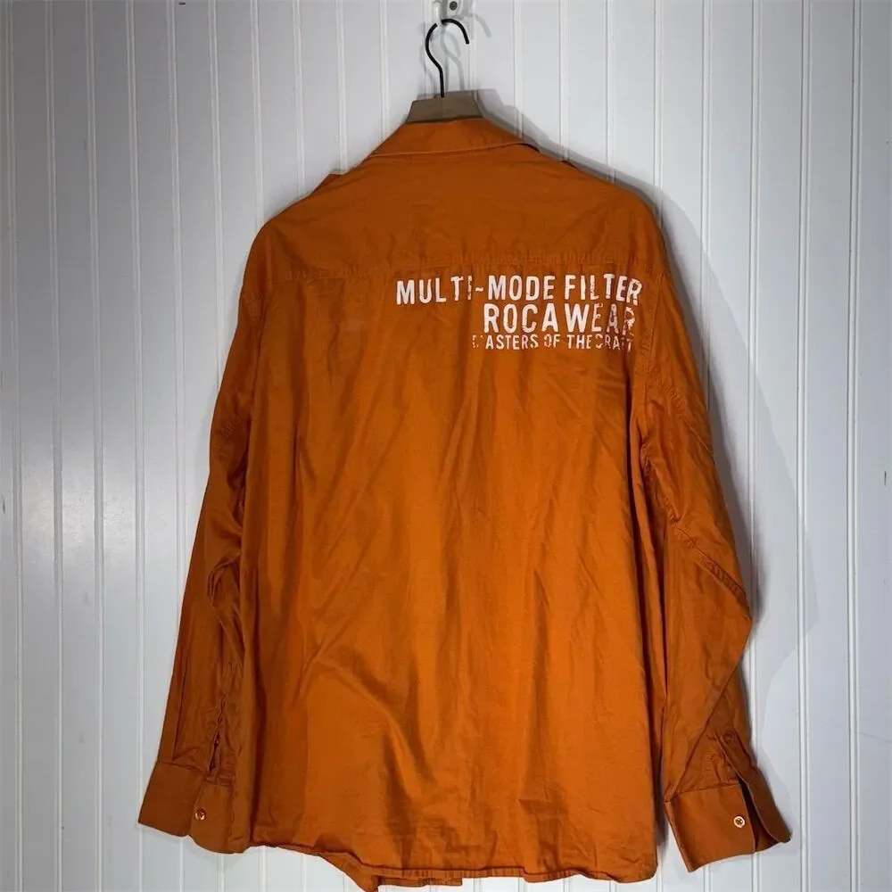 Vintage Rocawear 2XL Orange Utility Shirt Logo Back Y2K‎ Streetwear Hip Hop - Picture 2 of 8